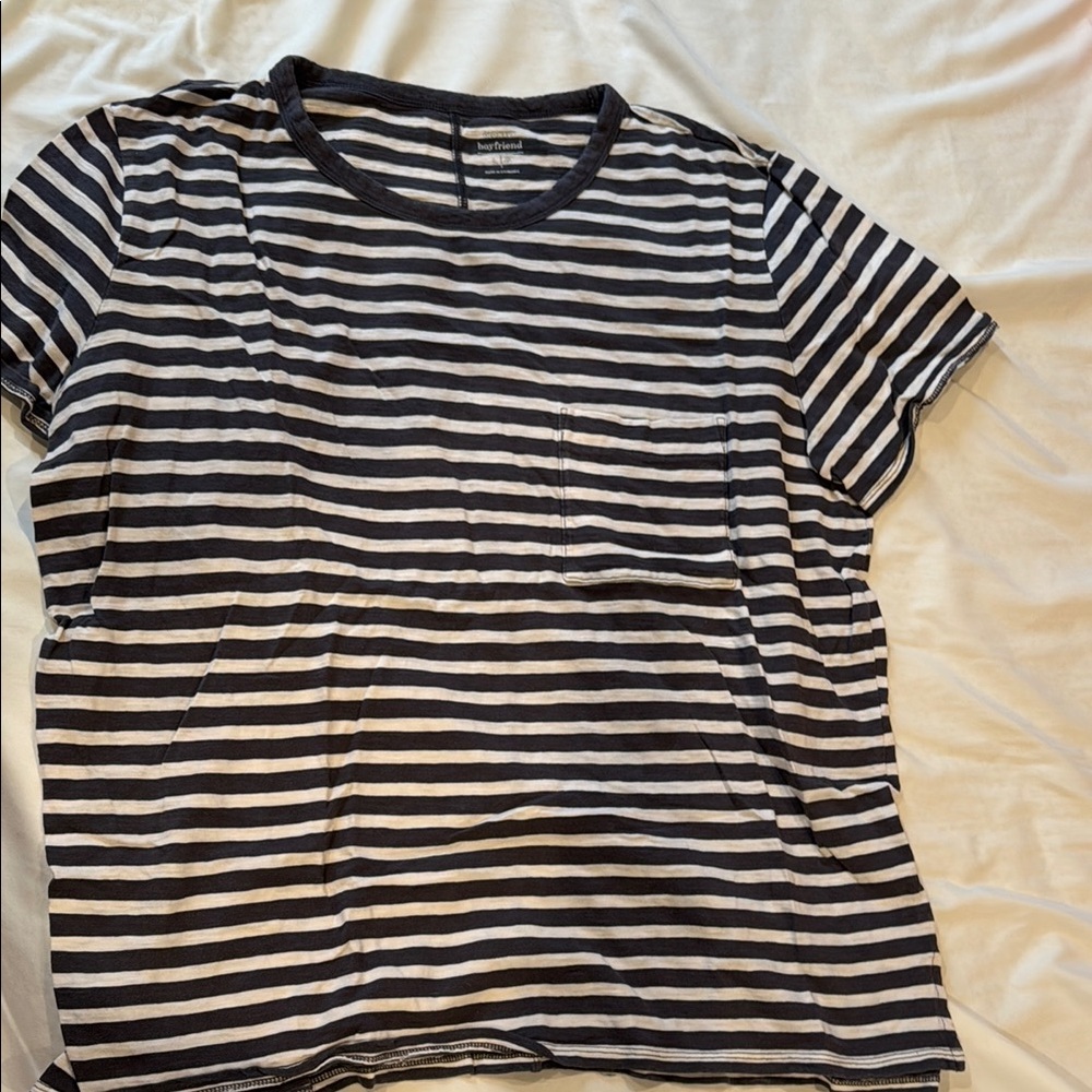 Old Navy Black and White Striped Boyfriend Tshirt